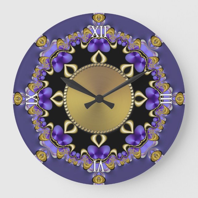Purple Gold Decorative Lace Wall Clock (Front)