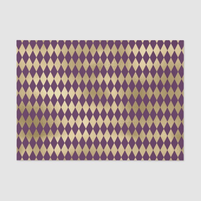 PURPLE & GOLD DIAMOND ARGYLE PATTERN TISSUE PAPER (Front)