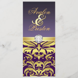 Purple & Gold Diamond Damask Wedding Invitation
