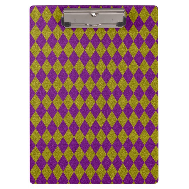 Purple & Gold Diamond Glitter Clipboard (Front)