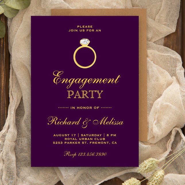 Purple Gold Diamond Ring Engagement Party Invite (Creator Uploaded)