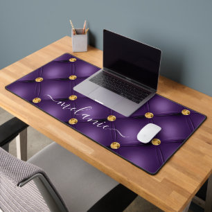Purple Gold Diamond Tufted Custom Name Desk Mat