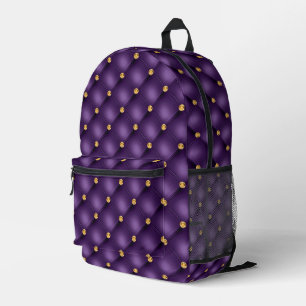 Purple Gold Diamonds Tufted Backpack