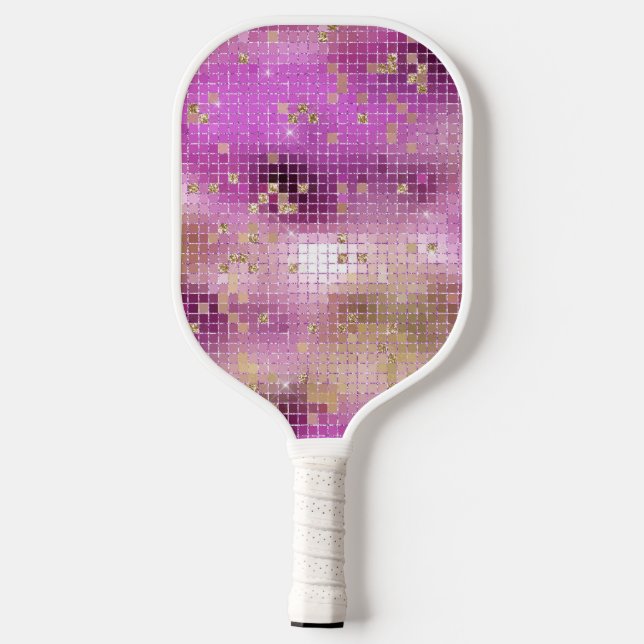 Purple Gold Disco Ball Retro 70's Pickleball Paddle (Back)