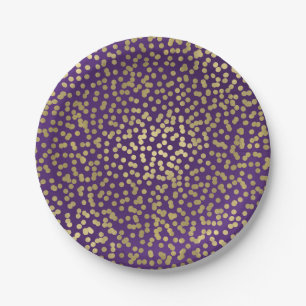 Purple & Gold Dots Confetti Elegant Glam Paper Plate