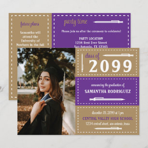 Purple & Gold Dotted Boxes and Pencils Graduation Invitation