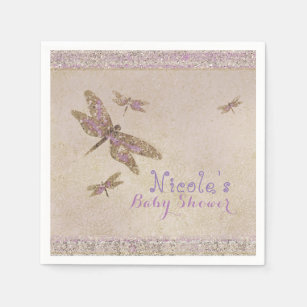 Purple & Gold Dragonflies Dragonfly Custom Party Napkin