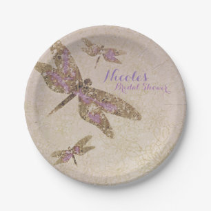 Purple & Gold Dragonflies Dragonfly Party Custom Paper Plate