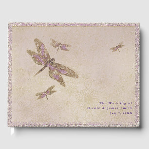 Purple & Gold Dragonflies Dragonfly Wedding Party Guest Book