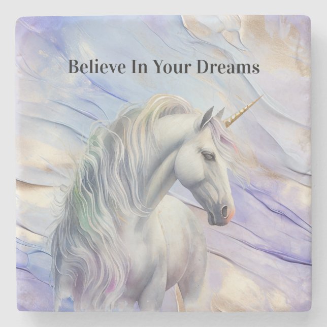 Purple Gold Dream Unicorn  Stone Coaster (Front)