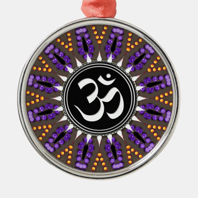Purple Gold Earth OM Mandala Metal Ornament (Front)