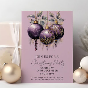 Purple & Gold Elegant Christmas Party Invitation