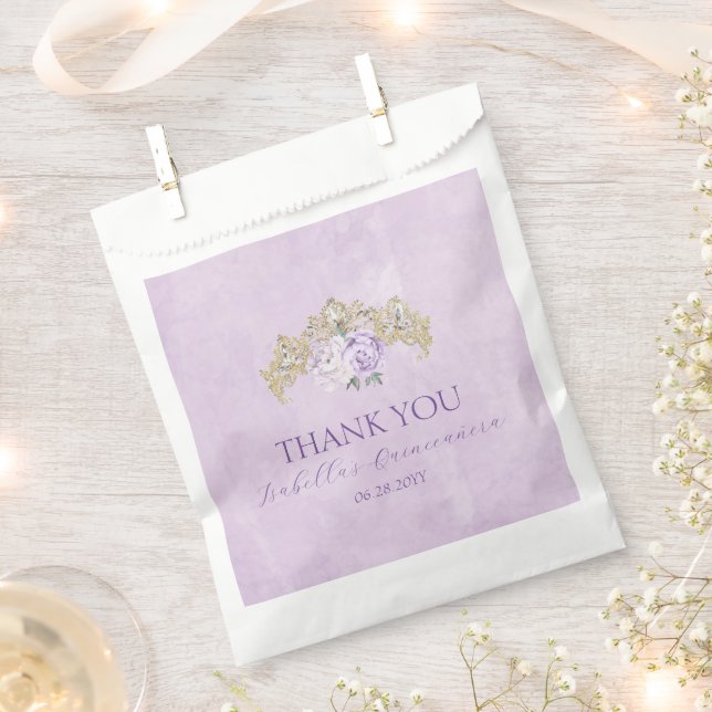 Purple & Gold Elegant Quinceañera Favour Bag (Clipped)