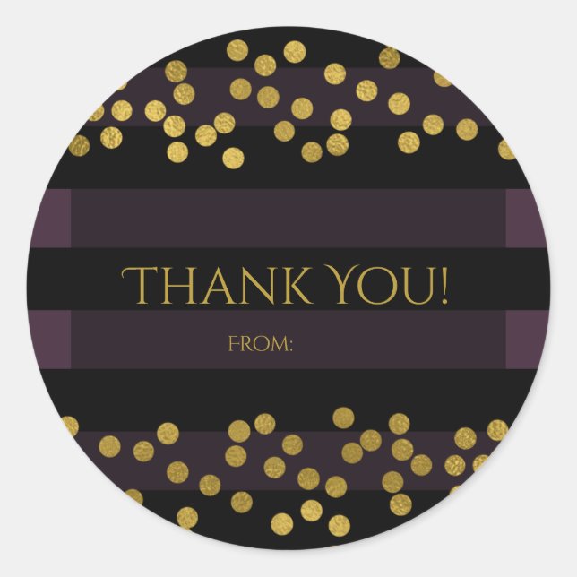 Purple & Gold Faux Foil Confetti Dots Favour Classic Round Sticker (Front)