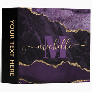 Purple & Gold Faux Glitter Marble Agate Binder