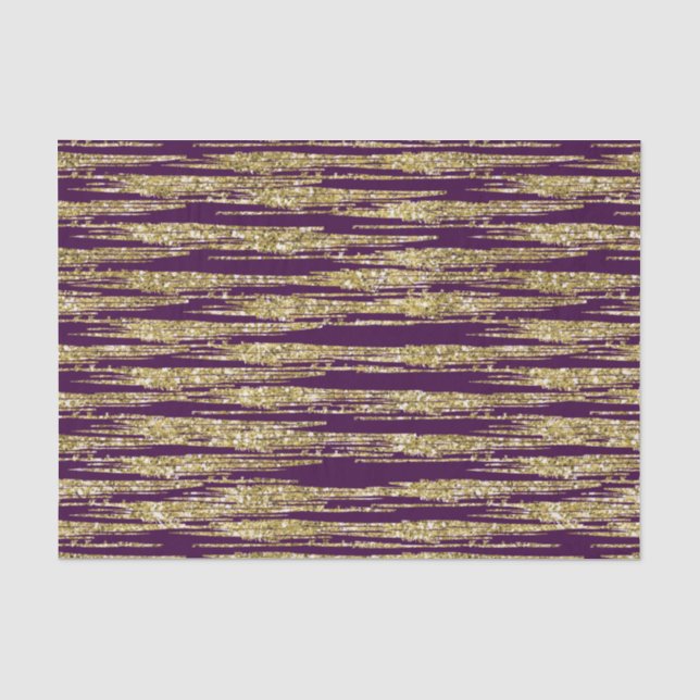 Purple Gold Faux Glitter Stripes Tissue Paper (Front)
