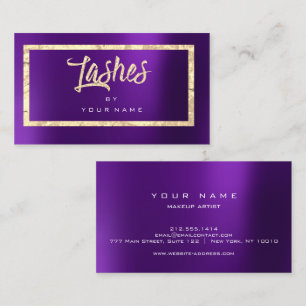 Purple Gold Faux Glitter Typograph Makeup Lashes Business Card