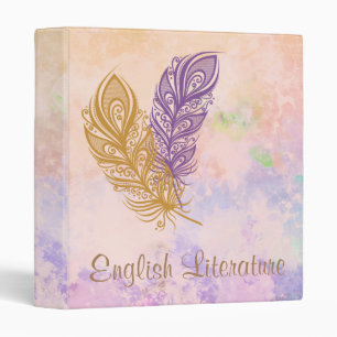 Purple & Gold Feathers Peach Watercolor Fantasy Binder