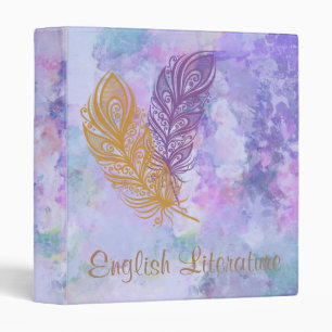 Purple & Gold Feathers Watercolor Fantasy Binder