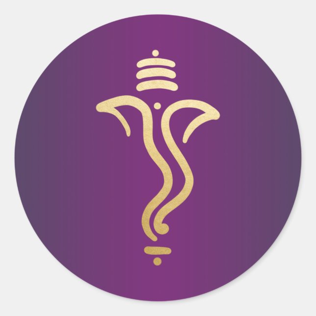Purple Gold Festive Ganesh/ Indian God Classic Round Sticker (Front)