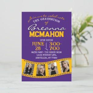Purple & Gold Filmstrip 5 Photo Graduation Invitation
