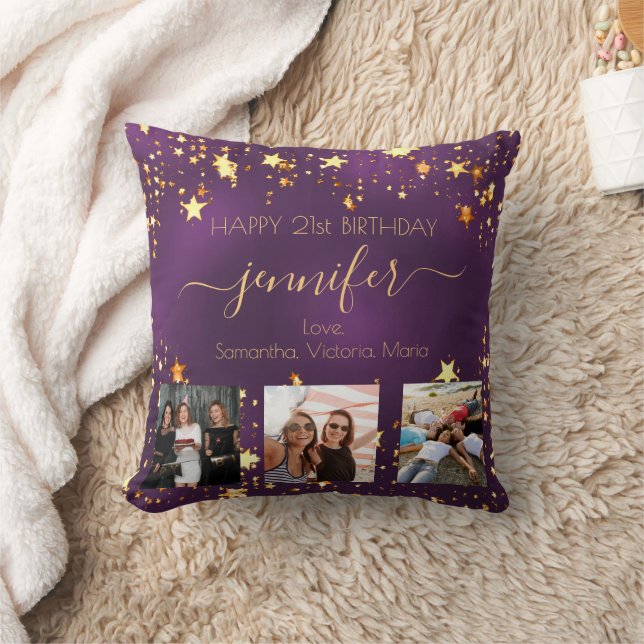 Purple gold firends photo Stars name Throw Pillow (Blanket)