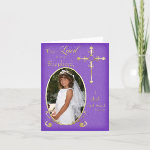 Purple Gold First Communion Carte de remerciements