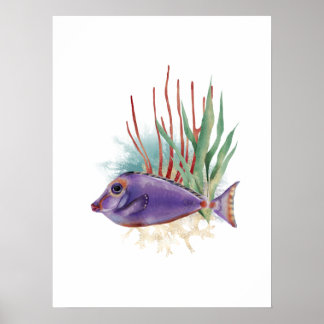 Purple & Gold Fish Simple Watercolor Poster