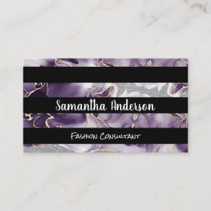 Purple Gold Flakes   Glitter Sequin   Striped Business Card