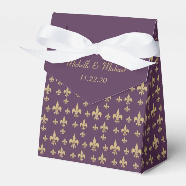 Purple Gold Fleur de Lis Favor Box (Front Side)