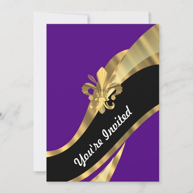 Purple & gold fleur de lys invitation (Front)
