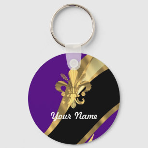 Purple & gold fleur de lys keychain
