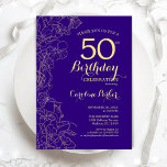 Purple Gold Floral 50th Birthday Party Invitation<br><div class="desc">Purple Gold Floral 50th Birthday Party Invitation. Minimalist modern design featuring botanical outline drawings accents,  faux gold foil and typography script font. Simple trendy invite card perfect for a stylish female bday celebration. Can be customized to any age. Printed Zazzle invitations or instant download digital printable template.</div>