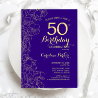 Purple Gold Floral 50th Birthday Party
