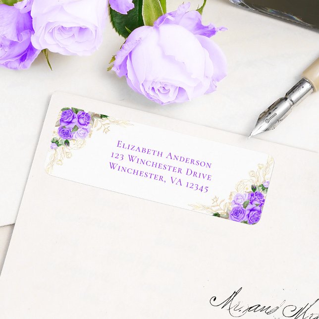 Purple Gold Floral Aquarelle Mariage Adresse (Créateur téléchargé)