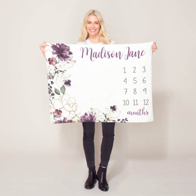 Purple Gold Floral Baby Milestone Blanket Girl (In Situ)