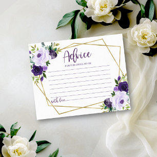 Purple Gold Floral Bridal Shower Advice for Bride  Invitation