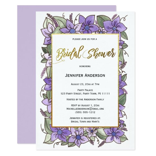 Purple Gold Floral Bridal SHower Card