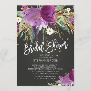 Purple & Gold Floral Bridal Shower Invitation