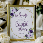 Purple Gold Floral Bridal Shower Welcome Poster<br><div class="desc">Lovely purple gold floral welcome sign for bridal shower. Easy to personalize with your details. Great for purple or floral-themed bridal shower. Please get in touch with me via chat if you have questions about the artwork or need customization. PLEASE NOTE: For assistance on orders, shipping, product information, etc., contact...</div>