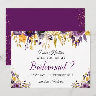 Purple Gold Floral Bridesmaid Proposal Card