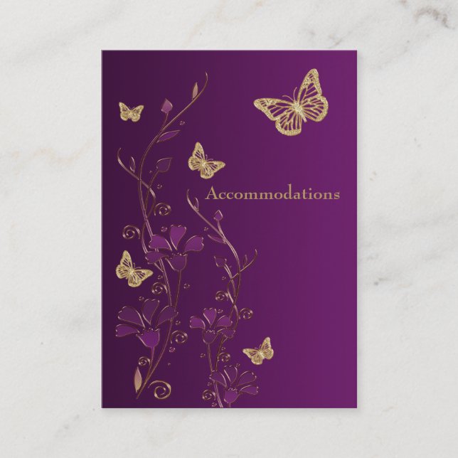 Purple, Gold Floral Butterflies Enclosure Card (Front)
