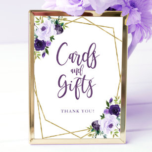 Purple Gold Floral Cards And Gifts Sign