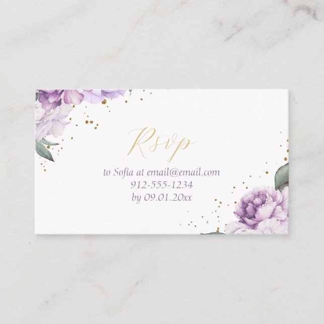 Purple & Gold Floral Elegant Quinceañera RSVP Enclosure Card (Front)