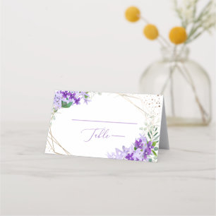 Purple Gold Floral Geometric Wedding Place Card 