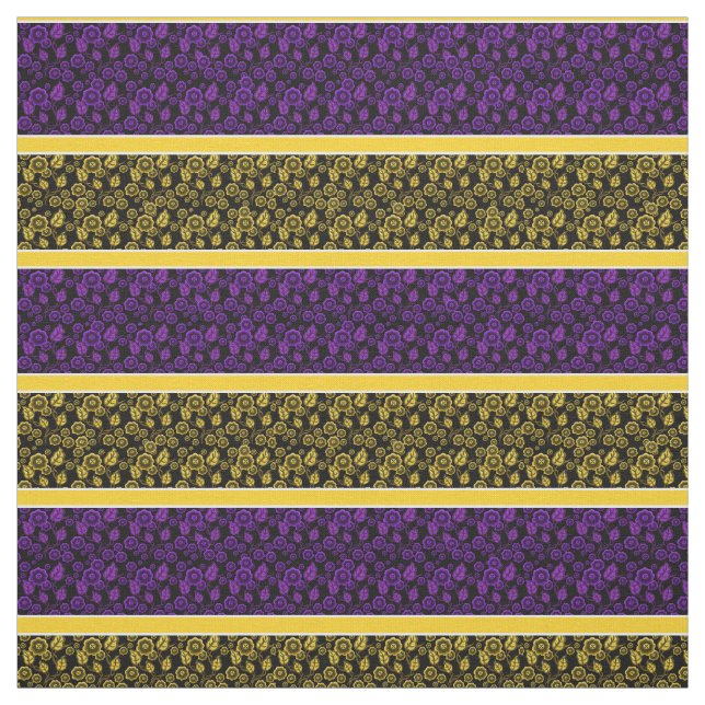 Purple/gold floral-gold/white stripe - black fabric (Swatch)