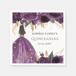 Purple Gold Floral Princess Quinceanera Napkin