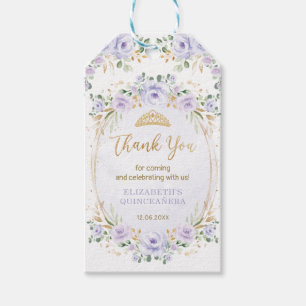 Purple Gold Floral Quinceañera Birthday Favors Gift Tags