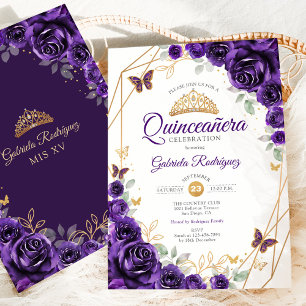 Purple Gold Floral Quinceanera Invitation