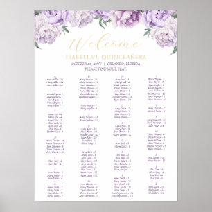 Purple & Gold Floral Quinceañera Seating Chart